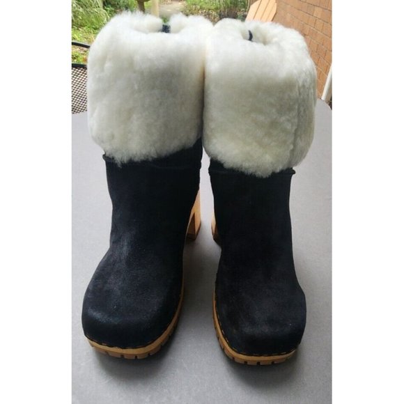 Mia Clogs Suede Ankle Boots Sheepskin Wood Size 9 Jildie - Picture 4 of 16